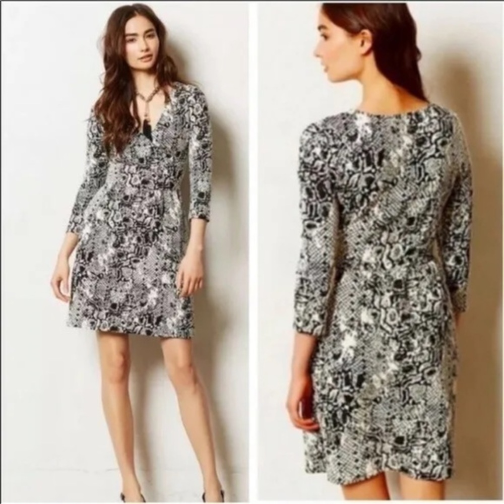 Anthropologie HD‎ in Paris Snakeskin Print Faux Wrap Dress Size XS